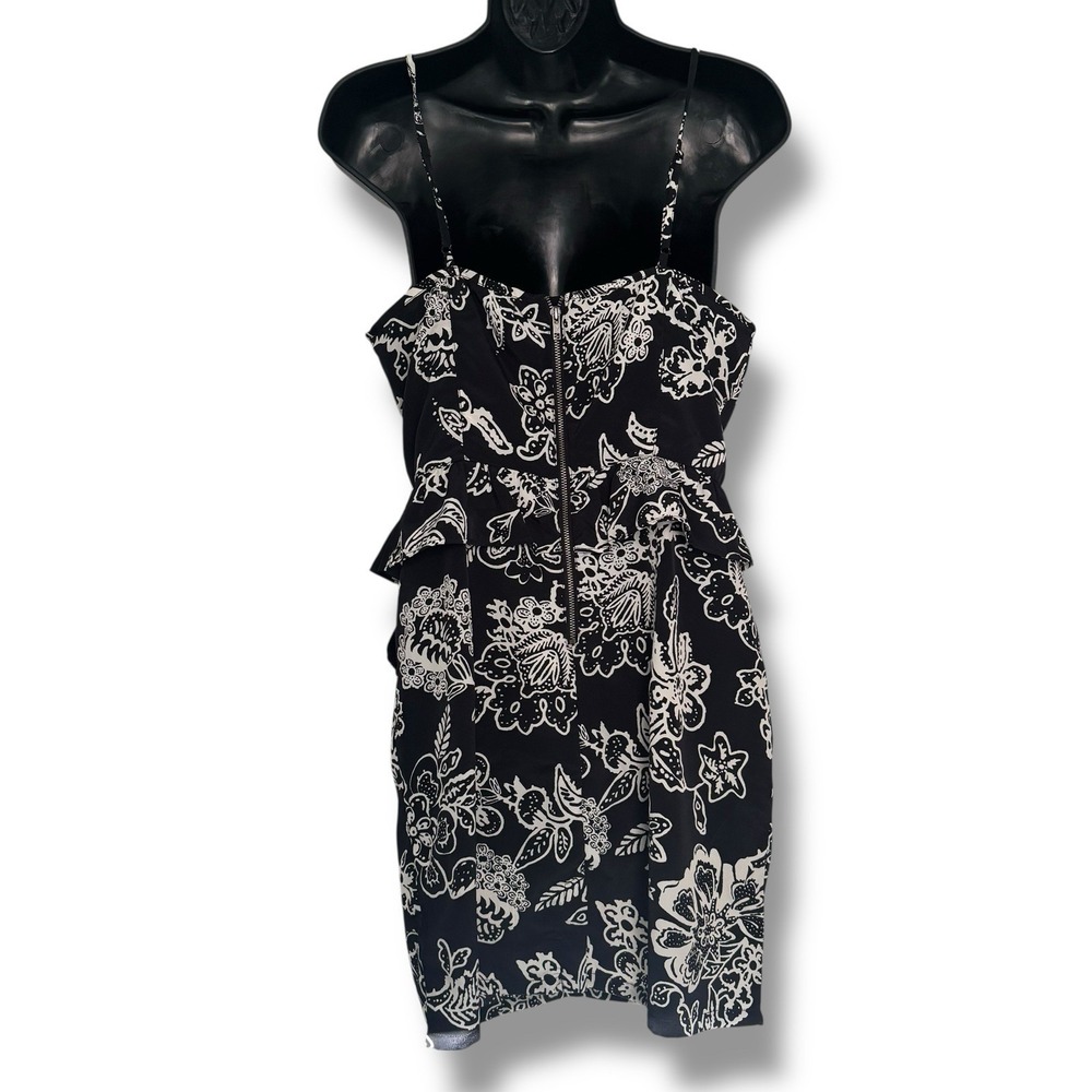 Y2K American Eagle Outfitters Sleeveless Dress Size 10 Black White Floral Ruffle - Picture 7 of 10